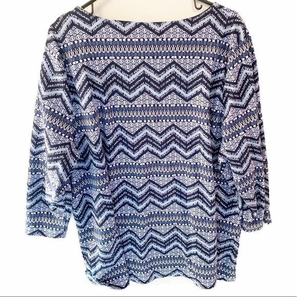 Kim Rogers Curvy 3X Blue Tunic with Geometric Design. Long sleeve Pullover - Picture 2 of 4